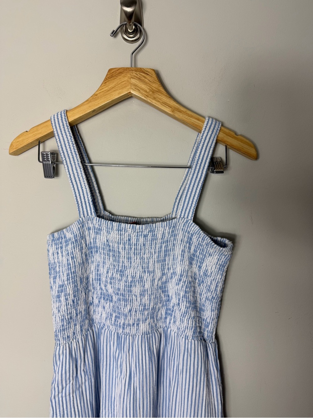Quince Light Blue Striped Smocked Midi Sundress - Picture 11 of 15